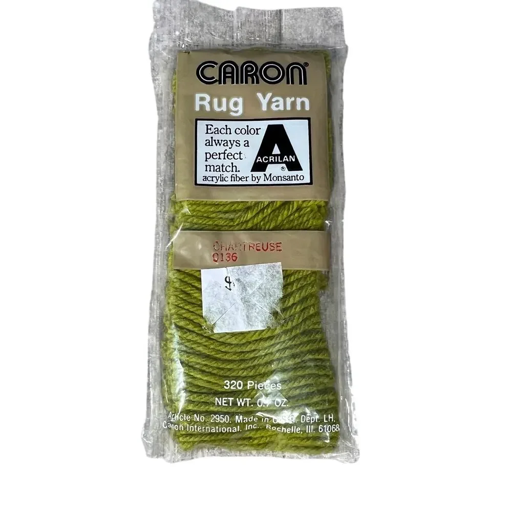 CARON Vintage Rug Yarn Chartreuse 0136 Lot 20 Packs Acrilan Acrylic 320 Pieces